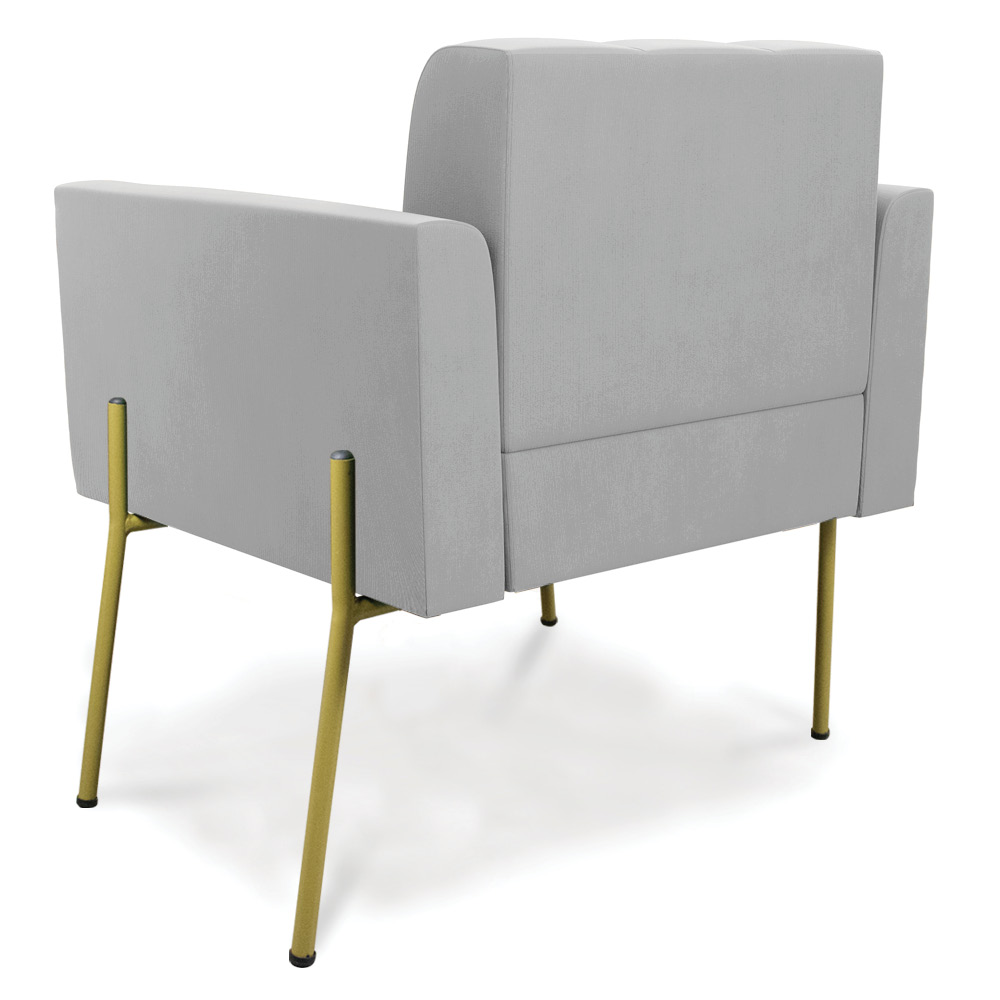 Poltrona Pé de Ferro Dourado para Sala Kit 2 Elisa Suede Cinza D03 - D'Rossi