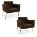 Poltrona Pé de Ferro Dourado para Sala Kit 2 Elisa Suede Marrom D03 - D'Rossi