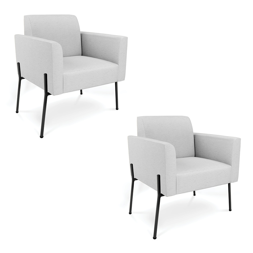 Poltrona Pé de Ferro Preto Kit 2 Decorativa Marisa Linho Cinza D03 - D'Rossi