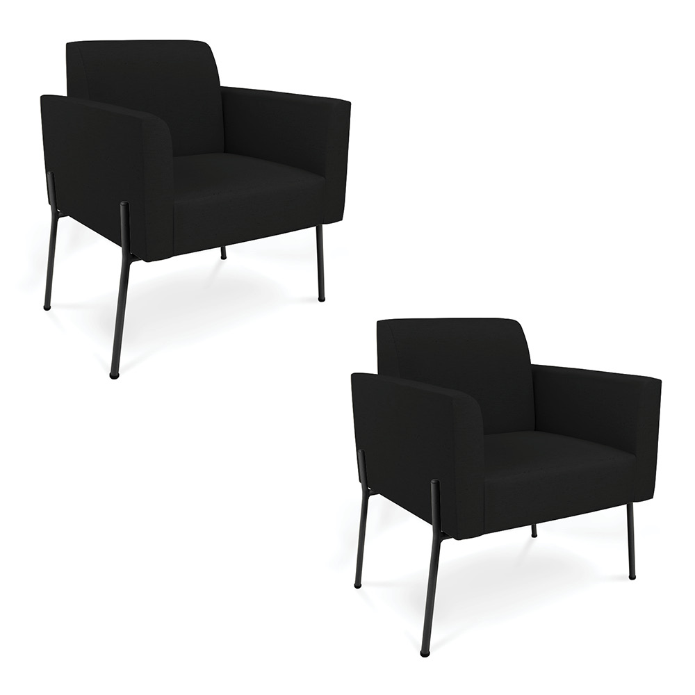 Poltrona Pé de Ferro Preto Kit 2 Decorativa Marisa Linho Preto D03 - D'Rossi