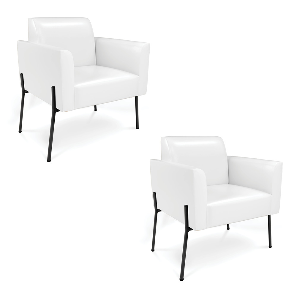 Poltrona Pé de Ferro Preto Kit 2 para Sala Marisa Corano Branco D03 - D'Rossi