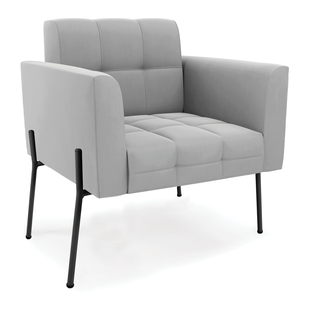 Poltrona Pé de Ferro Preto para Sala Elisa Suede Cinza D03 - D'Rossi