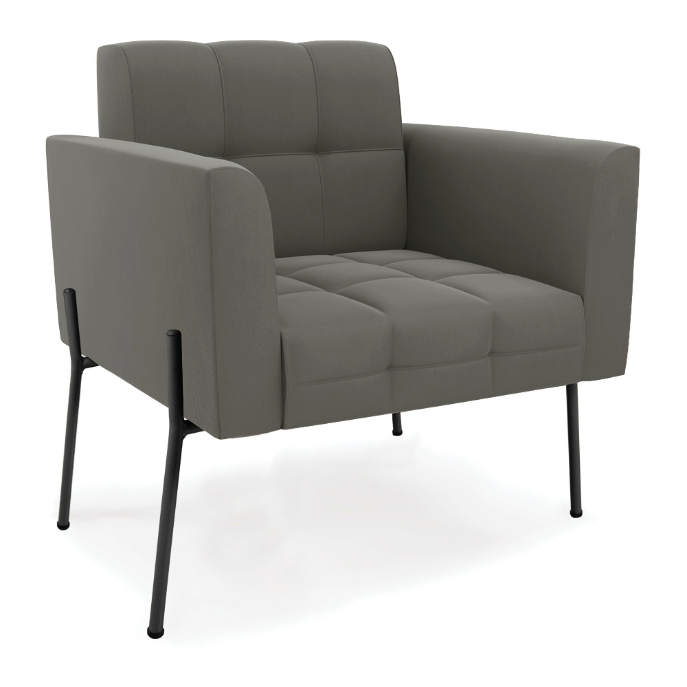 Poltrona Pé de Ferro Preto para Sala Elisa Suede Grafite D03 - D'Rossi