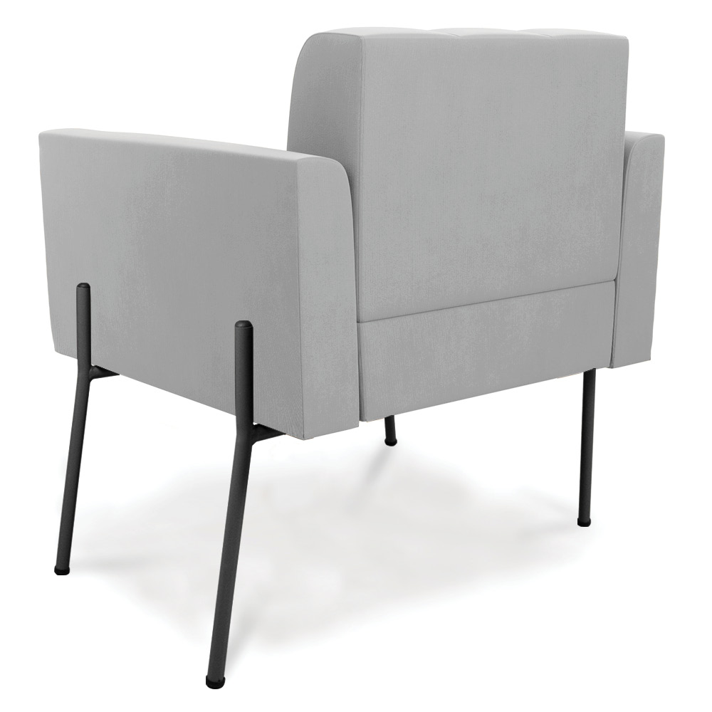 Poltrona Pé de Ferro Preto para Sala Kit 2 Elisa Suede Cinza D03 - D'Rossi