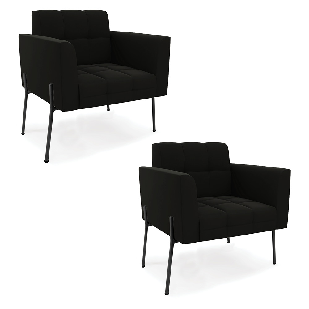 Poltrona Pé de Ferro Preto para Sala Kit 2 Elisa Suede Preto D03 - D'Rossi