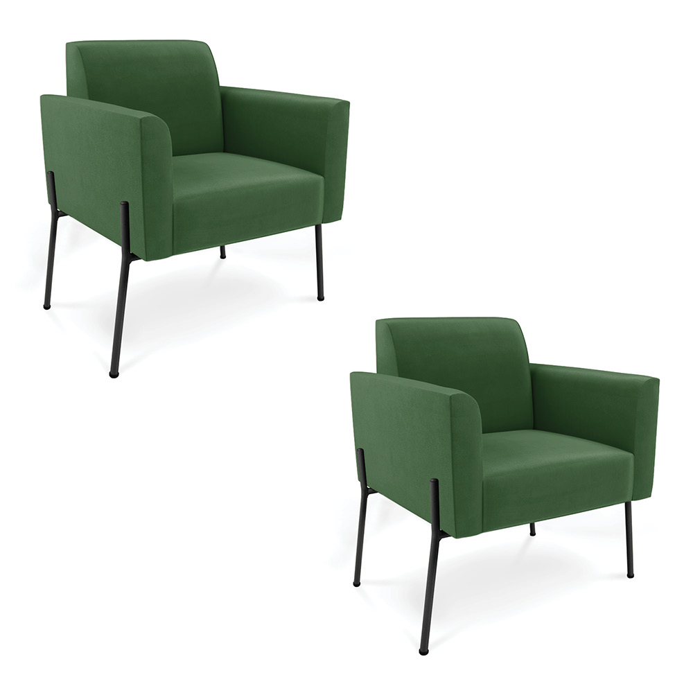Poltrona Pé de Ferro Preto para Sala Kit 2 Marisa Suede Verde D03 - D'Rossi