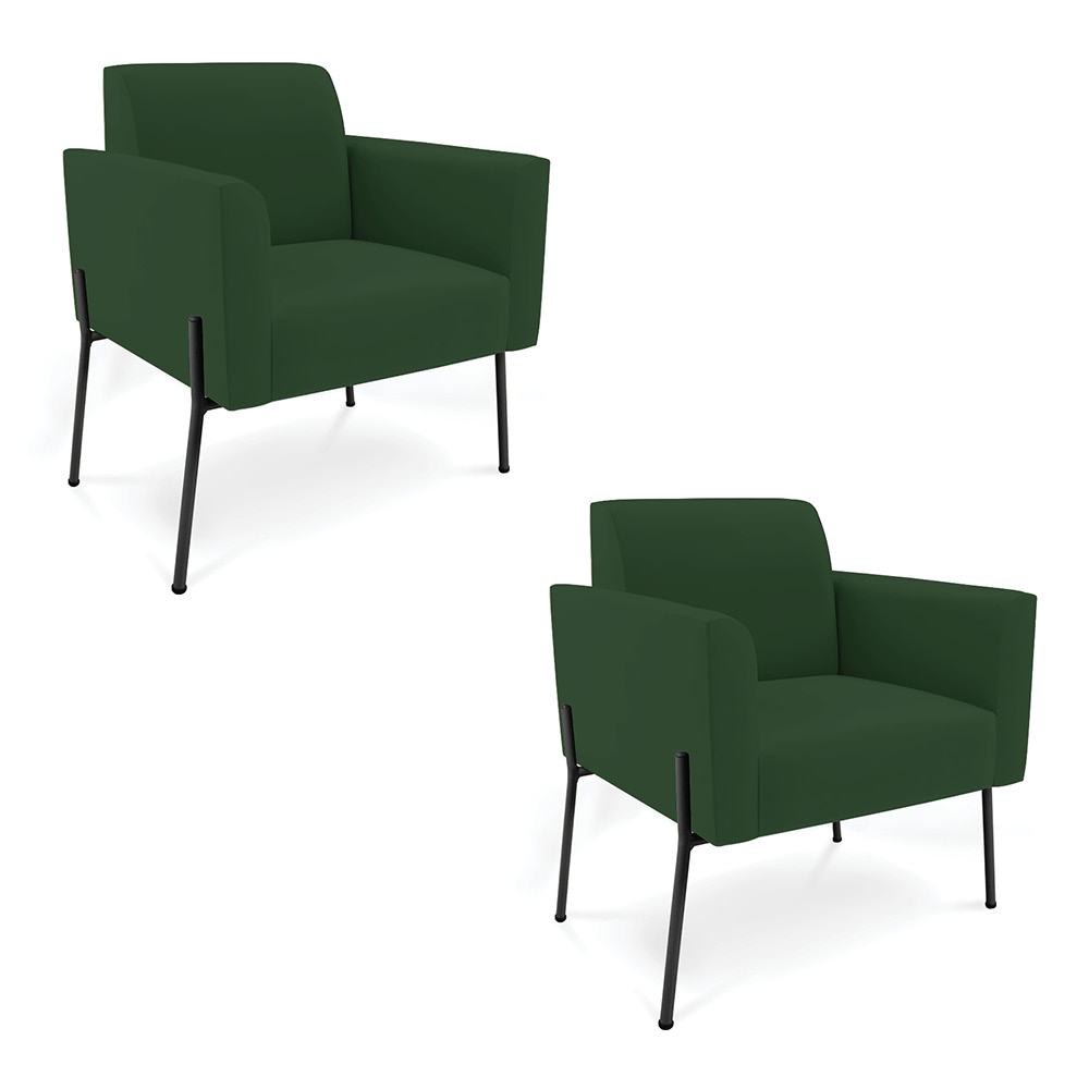 Poltrona Pé de Ferro Preto para Sala Kit 2 Marisa Veludo Verde D03 - D'Rossi