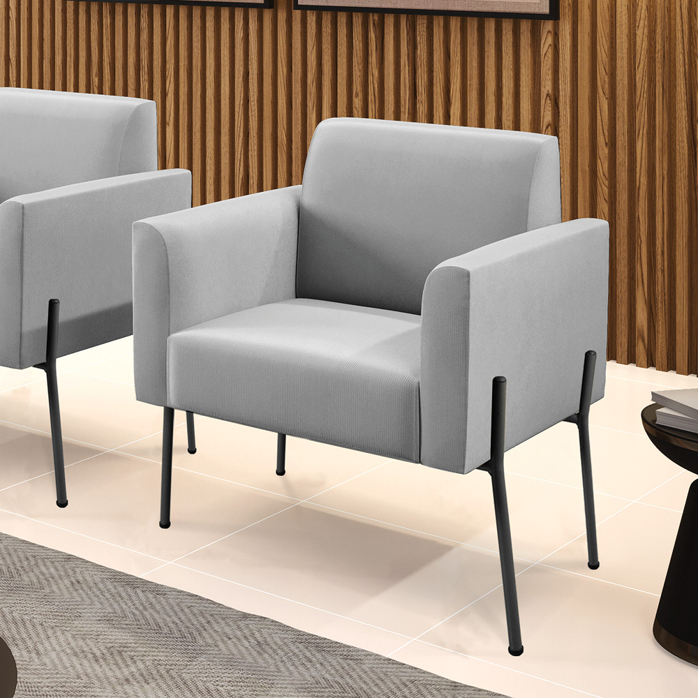Poltrona Pé de Ferro Preto para Sala Marisa Suede Cinza D03 - D'Rossi