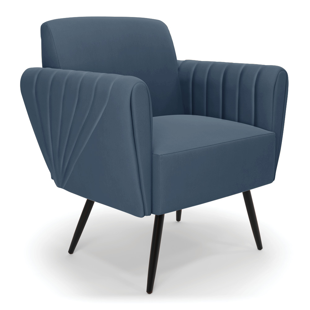 Poltrona Pés Palito de Ferro Bruna Suede Azul Marinho - D'Rossi