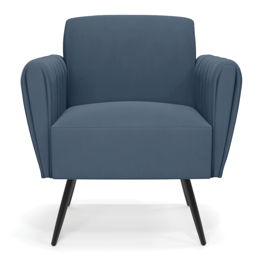 Poltrona Pés Palito de Ferro Bruna Suede Azul Marinho - D'Rossi