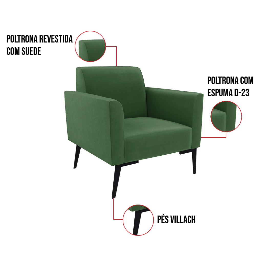 Poltrona Pés Villach Marisa Suede Verde D03 - D'Rossi