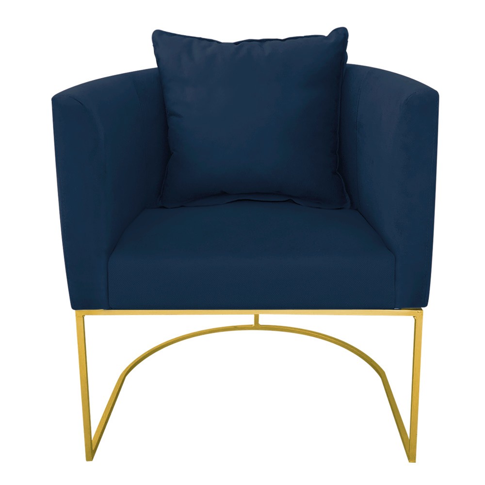Poltrona Paola Suede Azul Marinho Base Metálica Dourado - D'Rossi