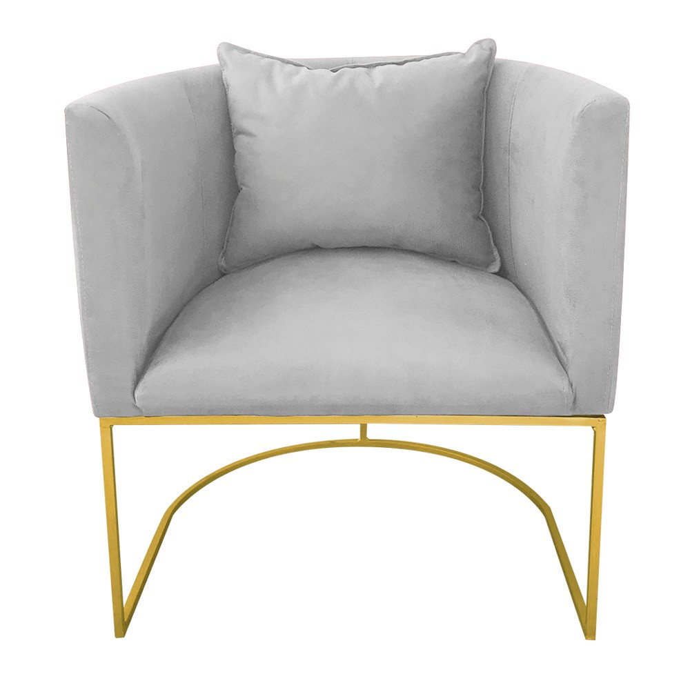 Poltrona Paola Suede Cinza Base Metálica Dourado - D'Rossi