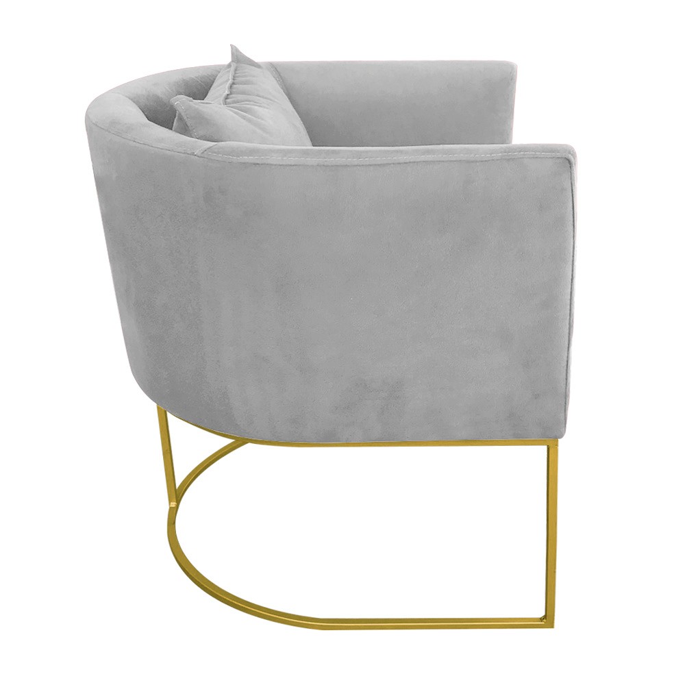 Poltrona Paola Suede Cinza Base Metálica Dourado - D'Rossi