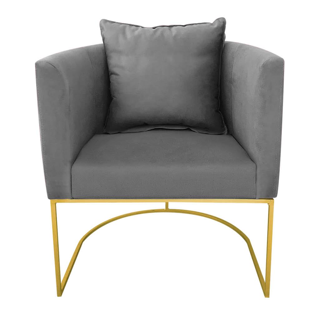 Poltrona Paola Suede Grafite Base Metálica Dourado - D'Rossi