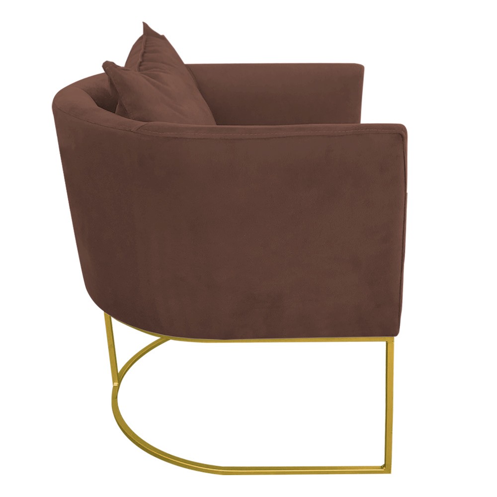 Poltrona Paola Suede Marrom Base Metálica Dourado - D'Rossi