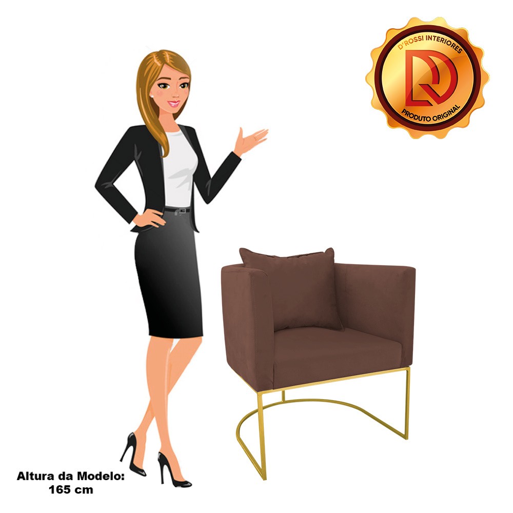 Poltrona Paola Suede Marrom Base Metálica Dourado - D'Rossi