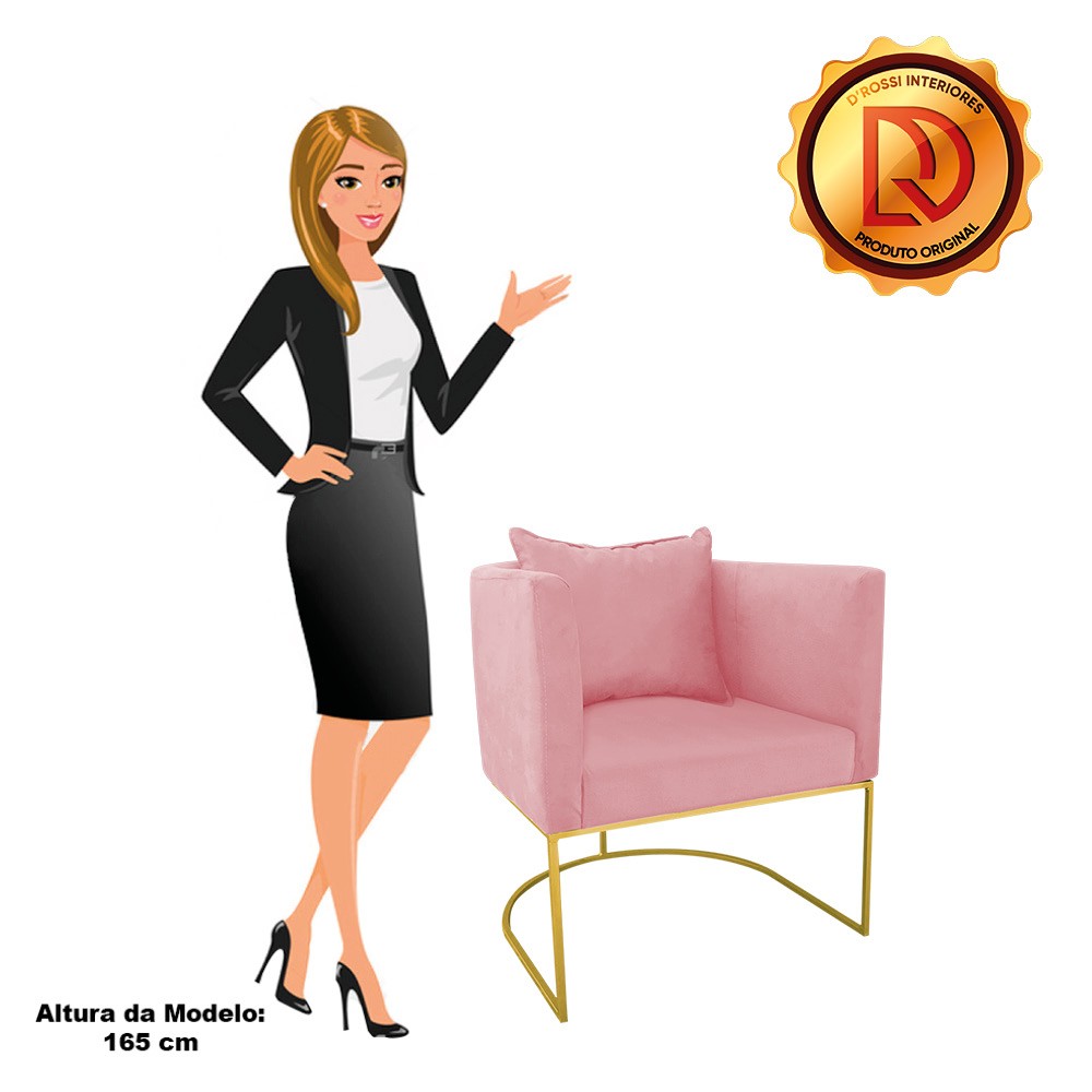 Poltrona Paola Suede Rosê Base Metálica Dourado - D'Rossi
