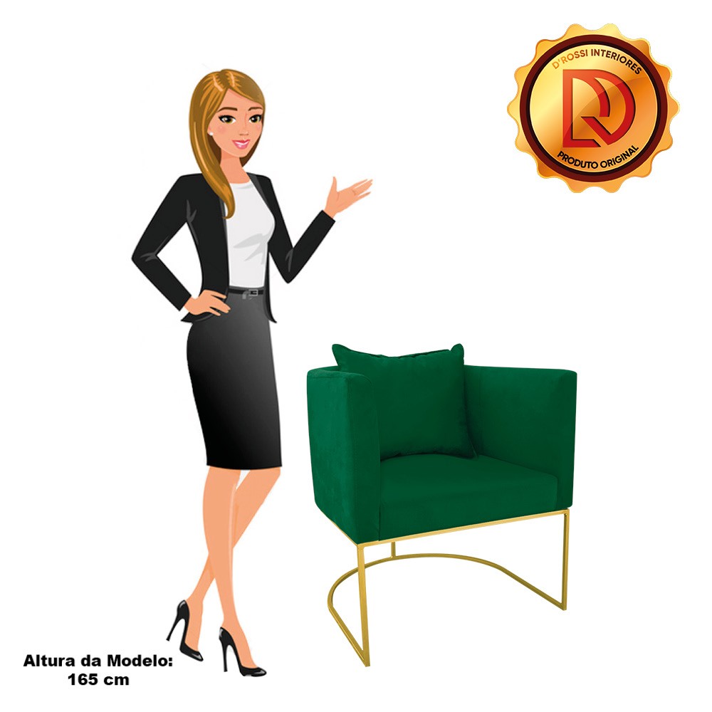 Poltrona Paola Suede Verde Base Metálica Dourado - D'Rossi