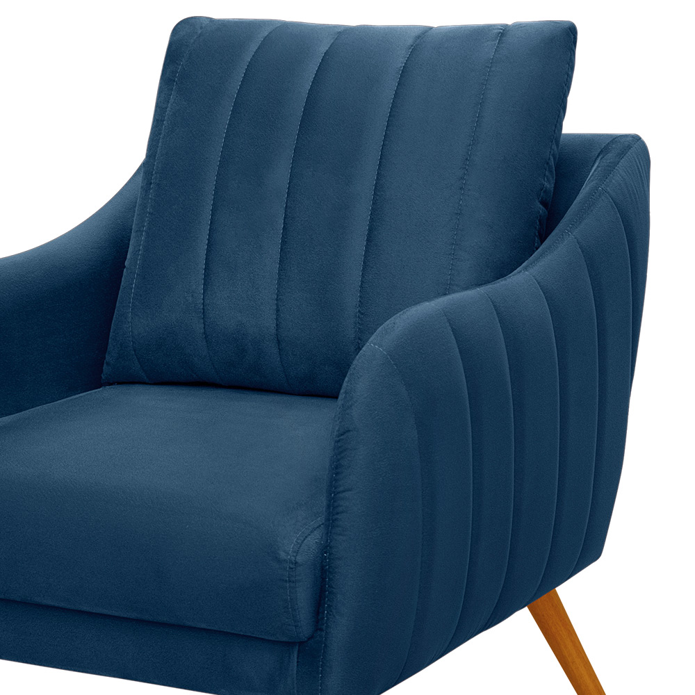 Poltrona Salem Veludo Azul Marinho Pés Palito Castanho - D'Rossi