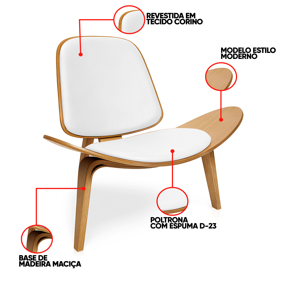 Poltrona Shell Corino Branco - D'Rossi