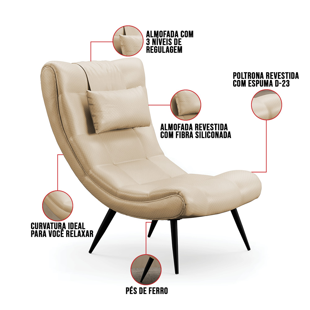 Poltrona Sher Facto Bege Pés Palito de Ferro - D'Rossi