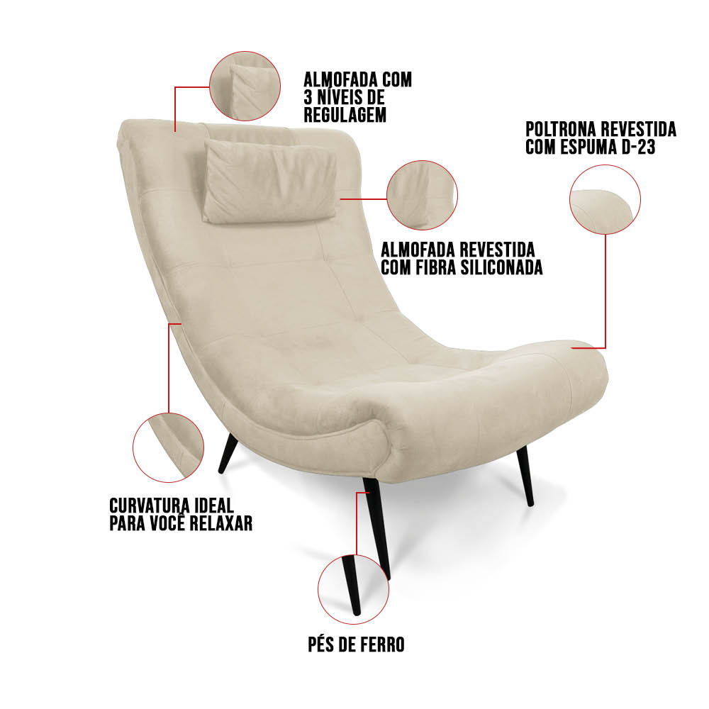 Poltrona Sher Suede Pés Palito de Ferro - D'Rossi