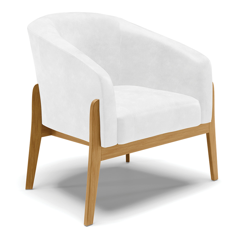 Poltrona Stella Corano Branco Base Madeira Castanho - D'Rossi
