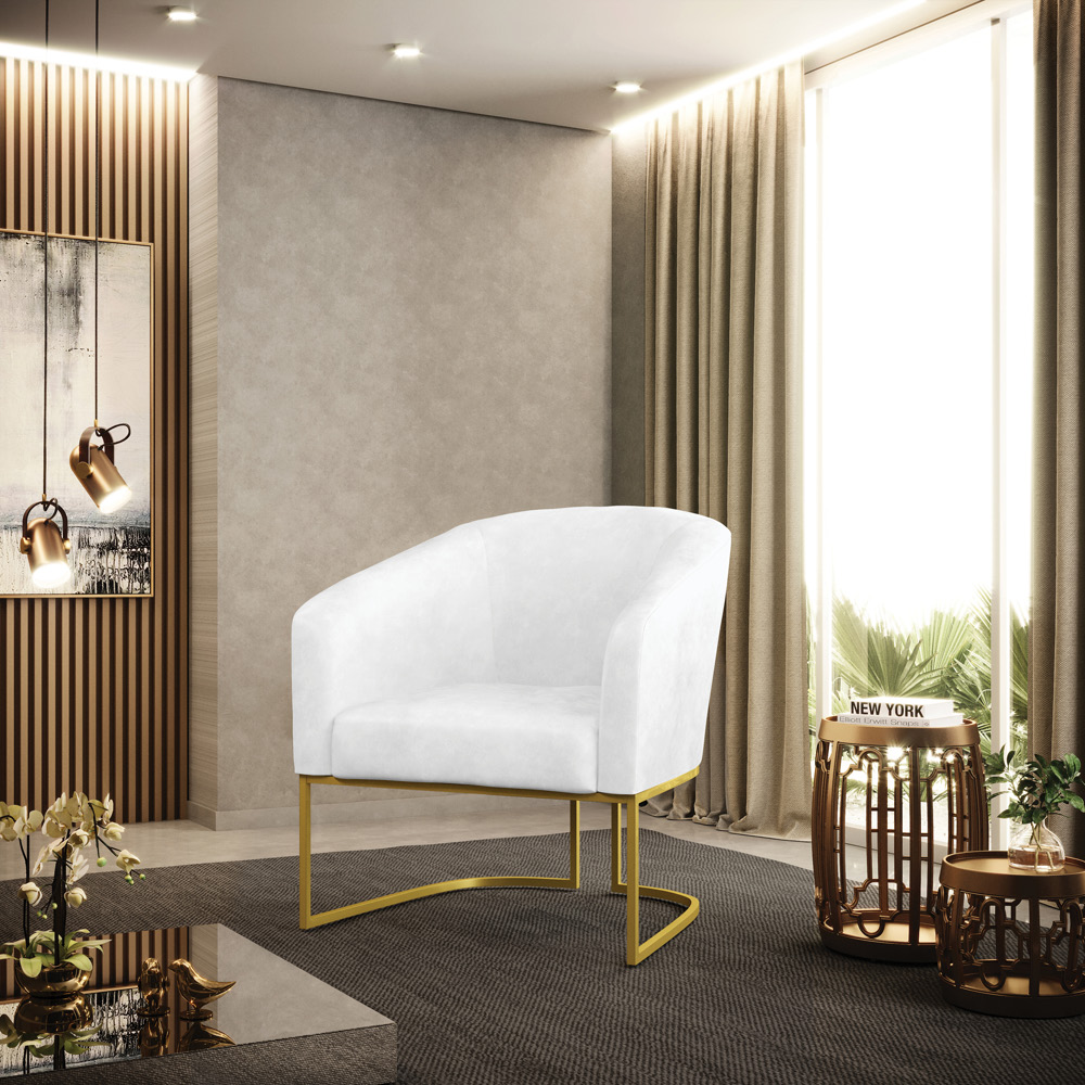 Poltrona Stella Corano Branco Base Metálica Industrial Dourado - D'Rossi