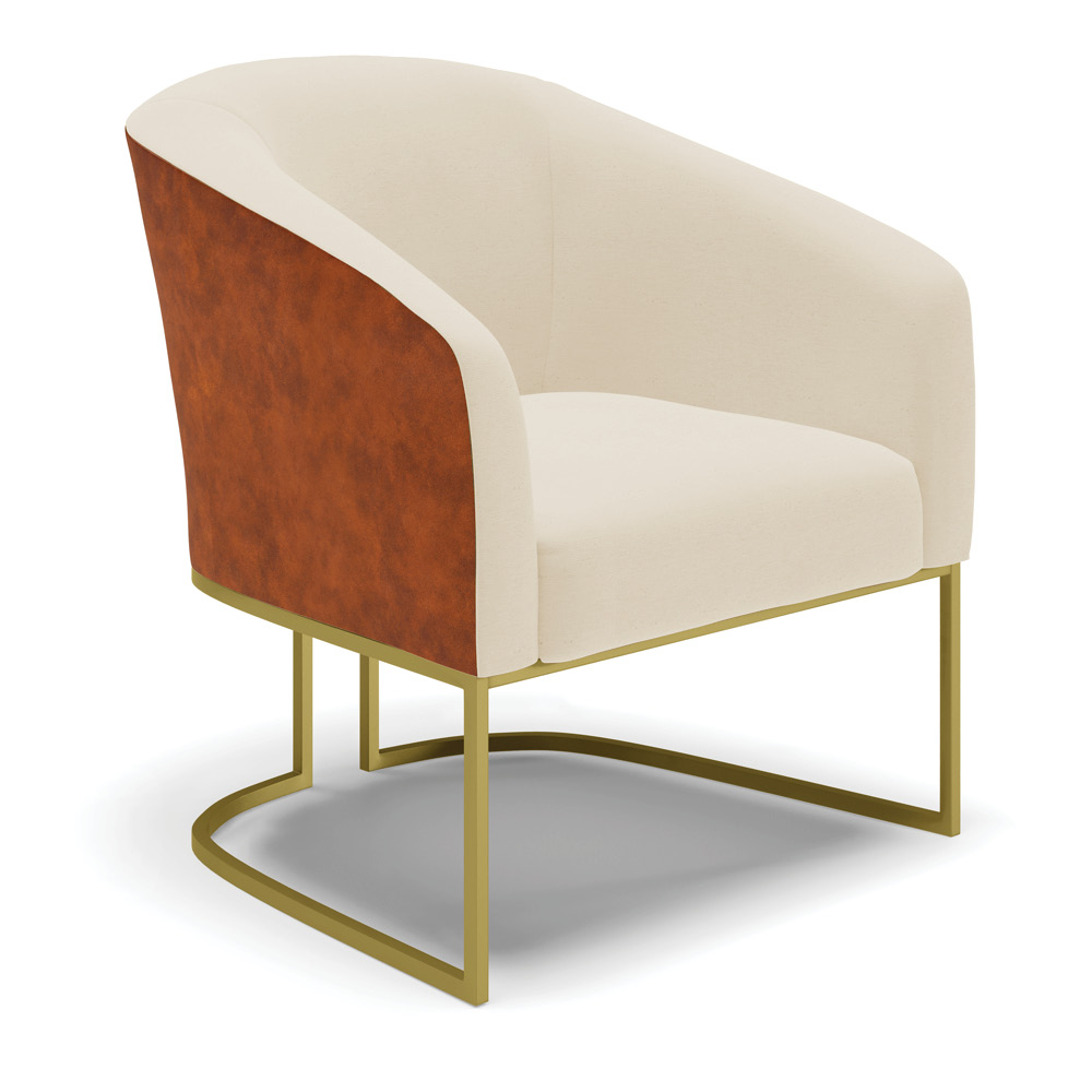 Poltrona Stella Corano Nozes com Linho Bege A19 Base Metálica Industrial Dourado - D'Rossi