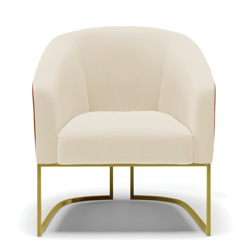 Poltrona Stella Corano Nozes com Linho Bege A19 Base Metálica Industrial Dourado - D'Rossi