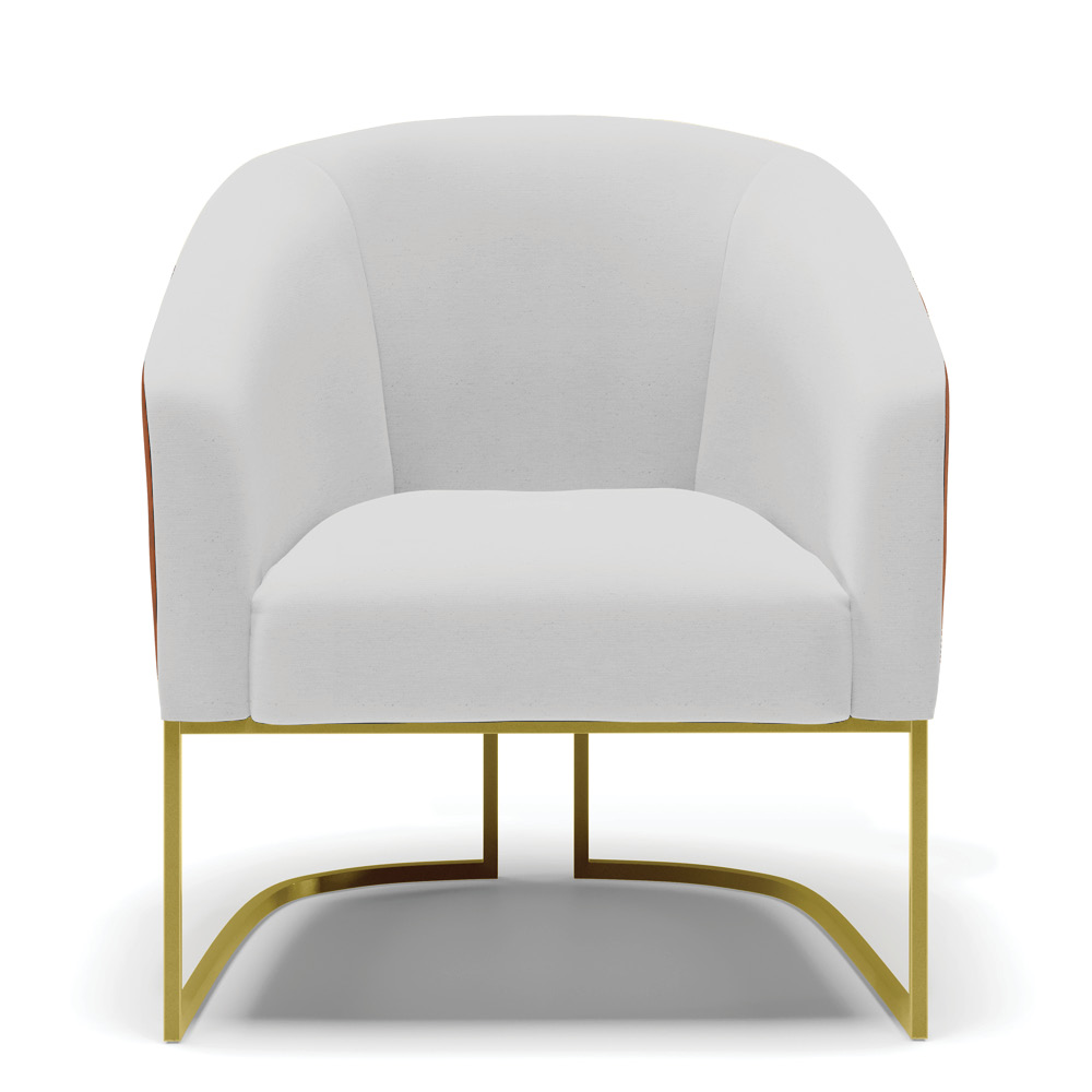 Poltrona Stella Corano Nozes com Linho Cinza A05 Base Metálica Industrial Dourado - D'Rossi