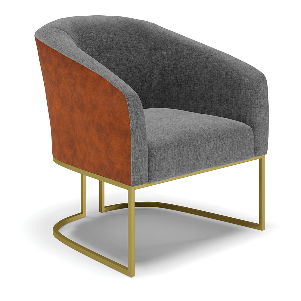 Poltrona Stella Corano Nozes com Linho Grafite A26 Base Metálica Industrial Dourado - D'Rossi