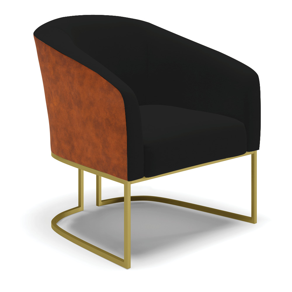 Poltrona Stella Corano Nozes com Linho Preto A79 Base Metálica Industrial Dourado - D'Rossi