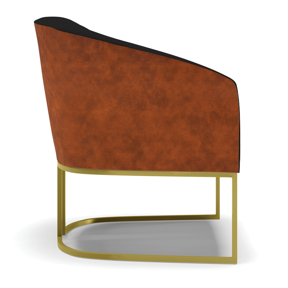 Poltrona Stella Corano Nozes com Linho Preto A79 Base Metálica Industrial Dourado - D'Rossi