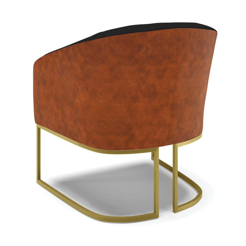 Poltrona Stella Corano Nozes com Linho Preto A79 Base Metálica Industrial Dourado - D'Rossi