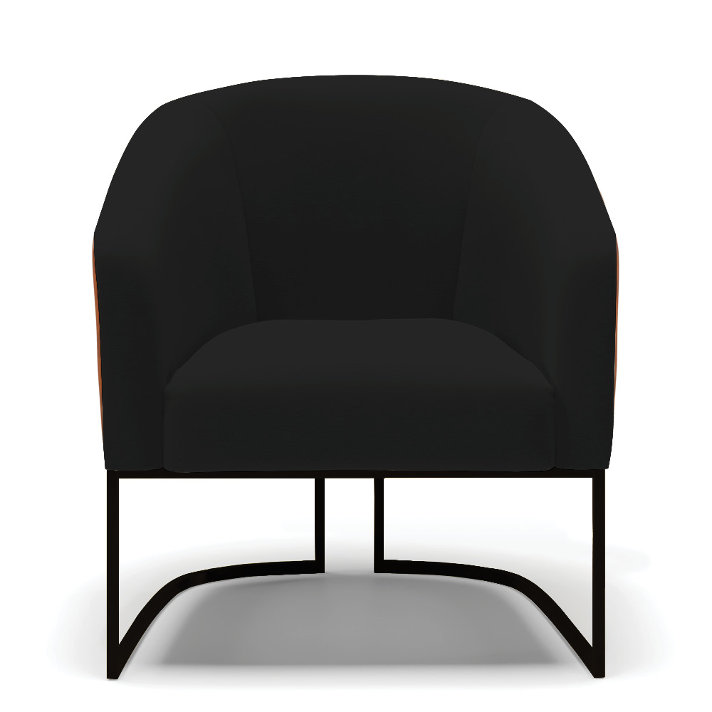 Poltrona Stella Corano Nozes com Linho Preto A79 Base Metálica Industrial Preto - D'Rossi