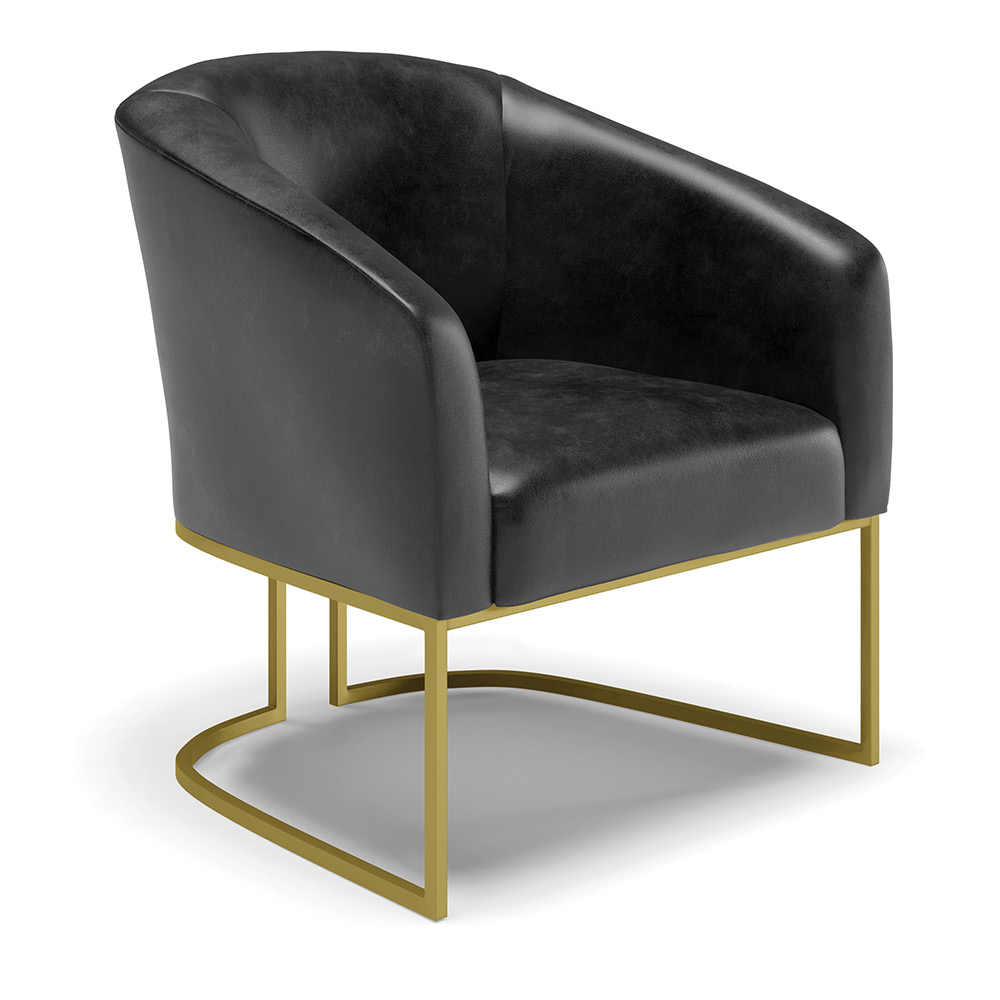 Poltrona Stella Corano Preto Base Metálica Industrial Dourado - D'Rossi