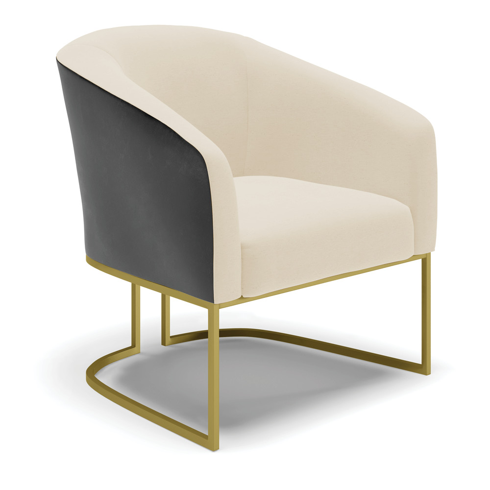 Poltrona Stella Corano Preto com Linho Bege A19 Base Metálica Industrial Dourado - D'Rossi