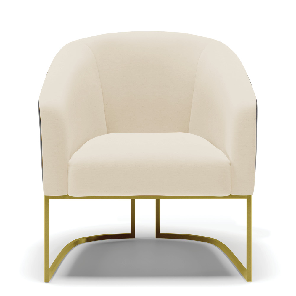 Poltrona Stella Corano Preto com Linho Bege A19 Base Metálica Industrial Dourado - D'Rossi