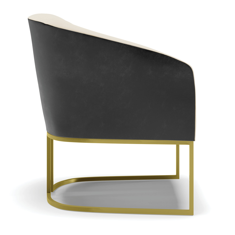 Poltrona Stella Corano Preto com Linho Bege A19 Base Metálica Industrial Dourado - D'Rossi