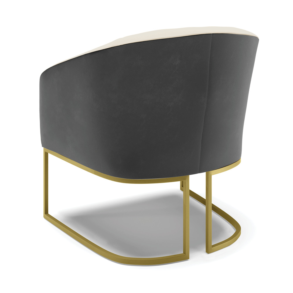 Poltrona Stella Corano Preto com Linho Bege A19 Base Metálica Industrial Dourado - D'Rossi