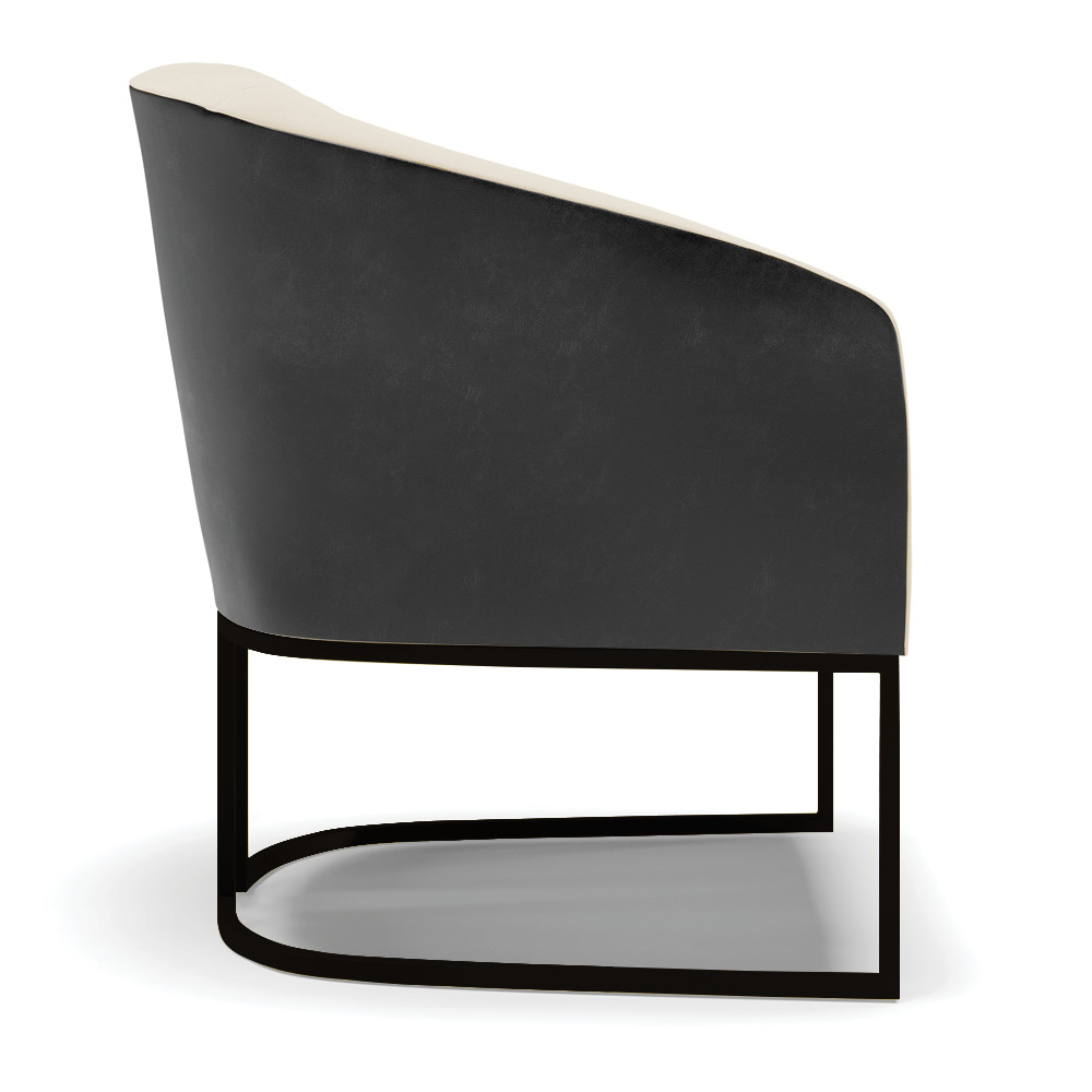 Poltrona Stella Corano Preto com Linho Bege A19 Base Metálica Industrial Preto - D'Rossi