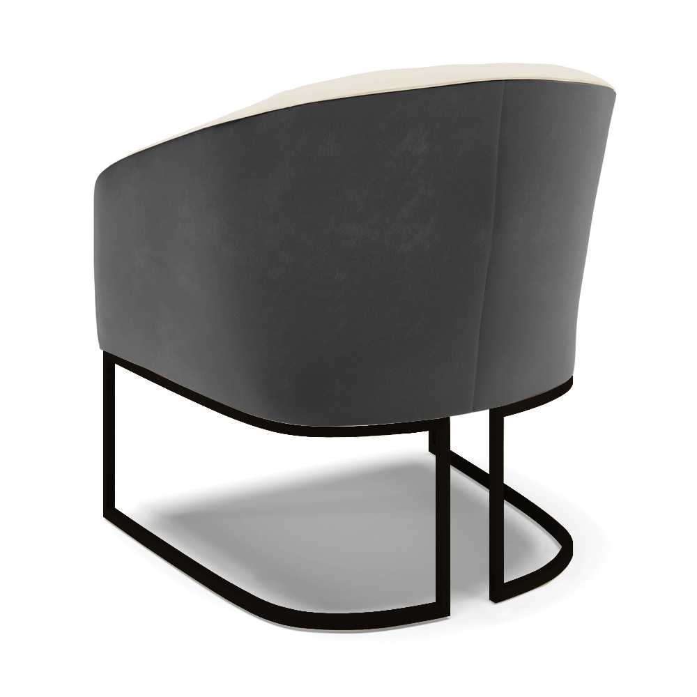 Poltrona Stella Corano Preto com Linho Bege A19 Base Metálica Industrial Preto - D'Rossi