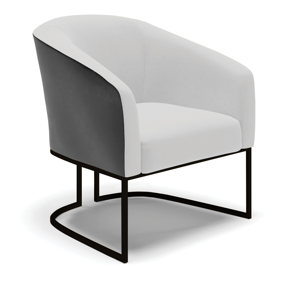 Poltrona Stella Corano Preto com Linho Cinza A05 Base Metálica Industrial Preto - D'Rossi