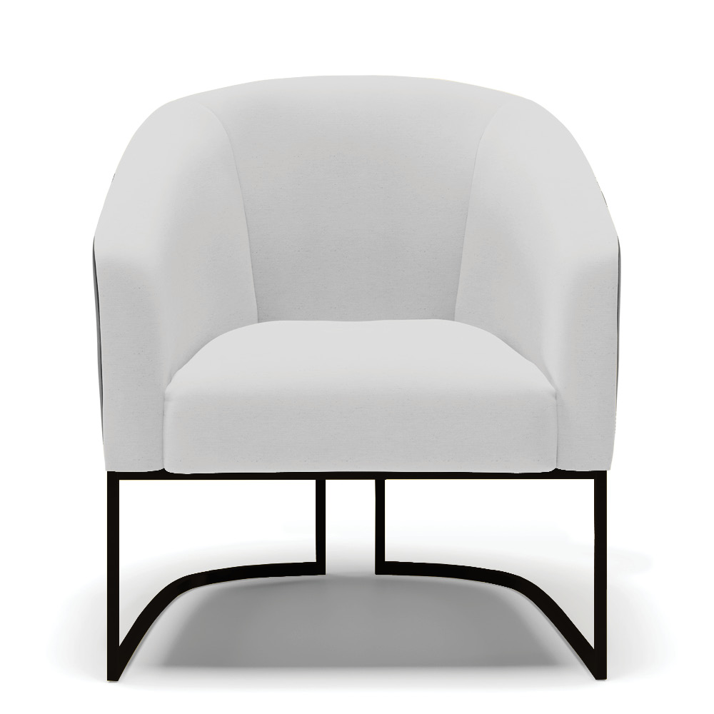 Poltrona Stella Corano Preto com Linho Cinza A05 Base Metálica Industrial Preto - D'Rossi