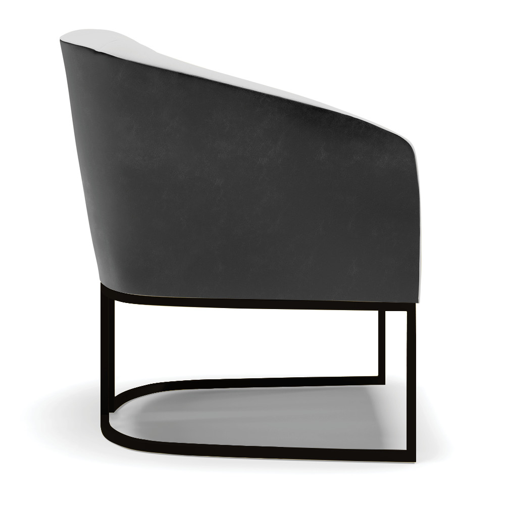 Poltrona Stella Corano Preto com Linho Cinza A05 Base Metálica Industrial Preto - D'Rossi