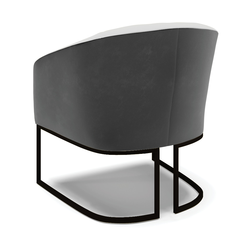 Poltrona Stella Corano Preto com Linho Cinza A05 Base Metálica Industrial Preto - D'Rossi
