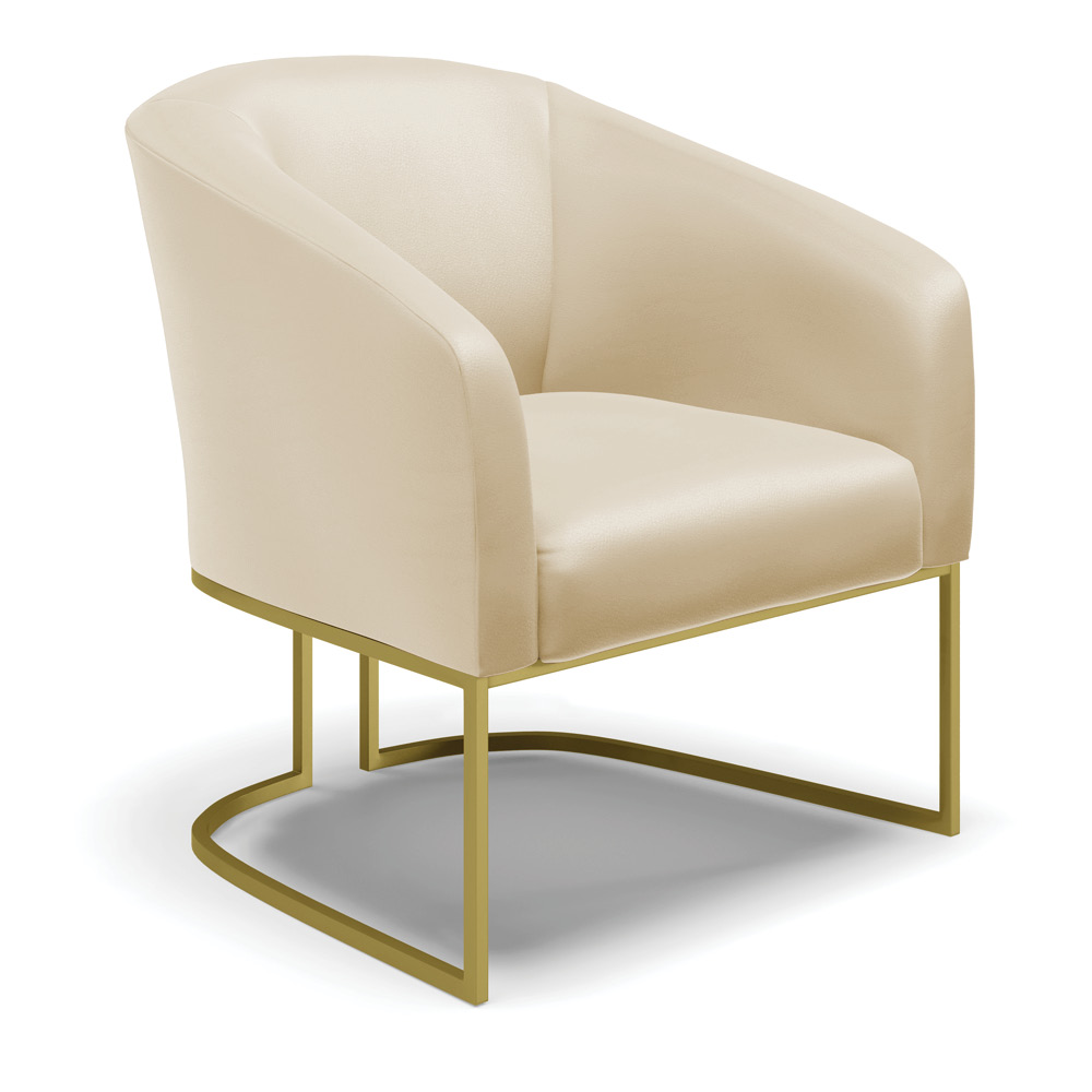 Poltrona Stella Corino Bege Base Metálica Industrial Dourado - D'Rossi