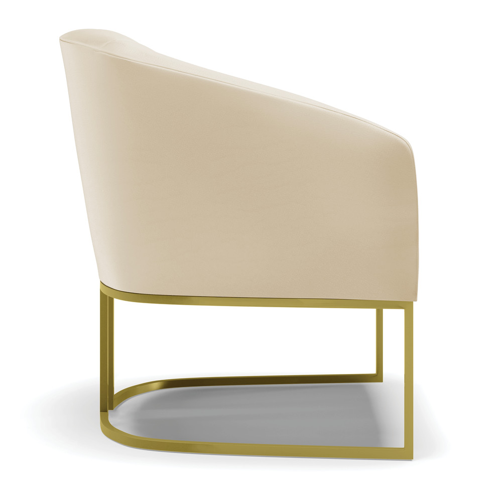 Poltrona Stella Corino Bege Base Metálica Industrial Dourado - D'Rossi